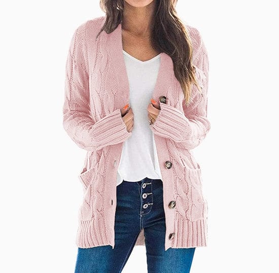 Weicher Damen-Cardigan - Mittellanger Zopfmuster-Strick, Lässig
