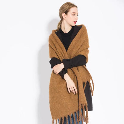 Oversized Women Scarf - Long Fringed Fluffy Wool Winter