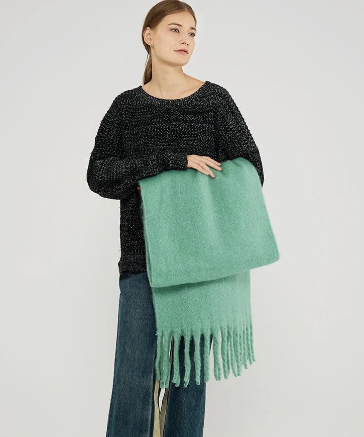Oversized Women Scarf - Long Fringed Fluffy Wool Winter