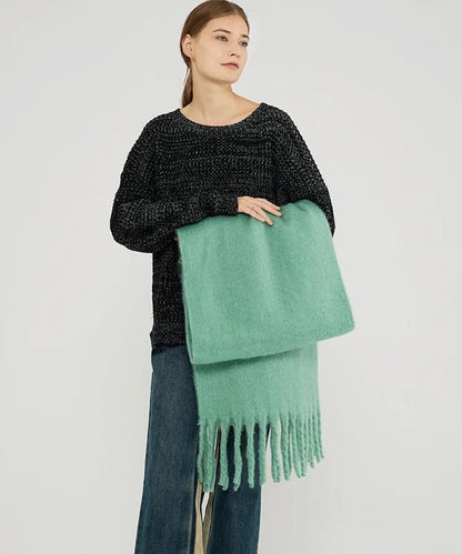 Oversized Women Scarf - Long Fringed Fluffy Wool Winter
