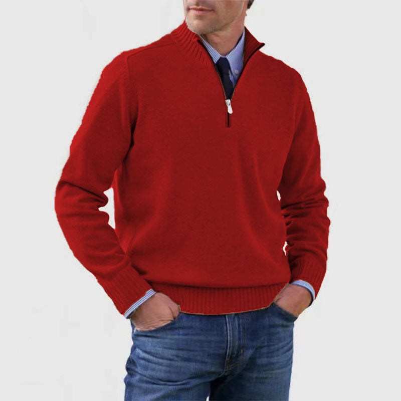 Blød herresweater med ståkrave - slim fit, akryl