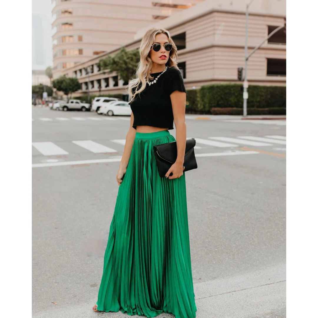 Elegant Pleated Long Skirt for Women, Full-Length Black Maxi Skirt with Elastic Waistband, Versatile and Comfortable-2