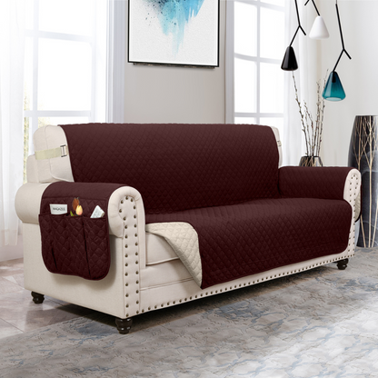 Copertura per divano Protettore per mobili con tasche laterali e cinghie posteriori Colori reversibili Autunno 2025 Amico degli animali domestici
