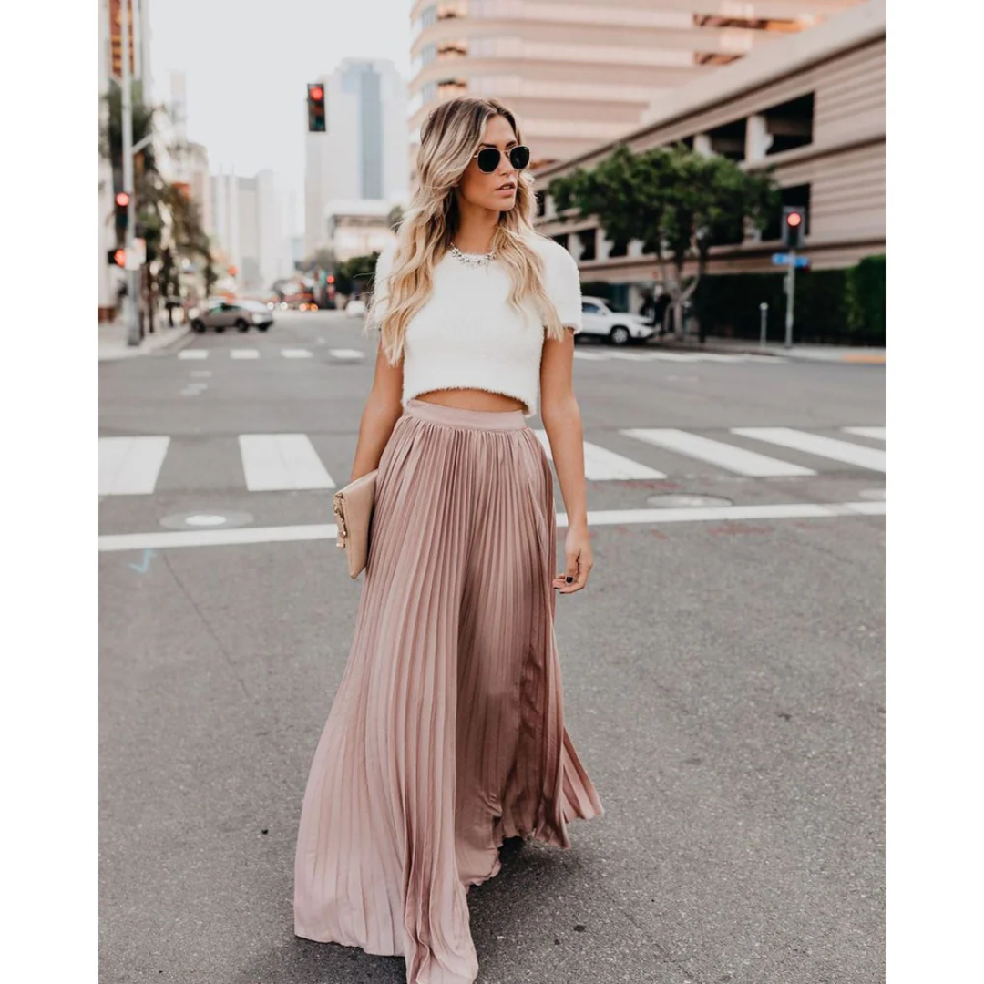 Variant image for Elegant Pleated Long Skirt for Women, Full-Length Black Maxi Skirt with Elastic Waistband, Versatile and Comfortable-1