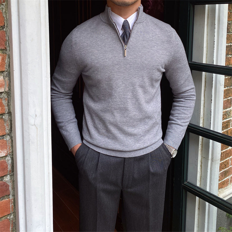 Fitted Men’s Half-Zip Sweater - Ribbed Knit, Smart Casual