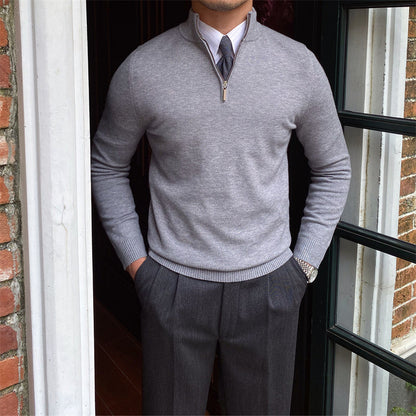 Fitted Men’s Half-Zip Sweater - Ribbed Knit, Smart Casual