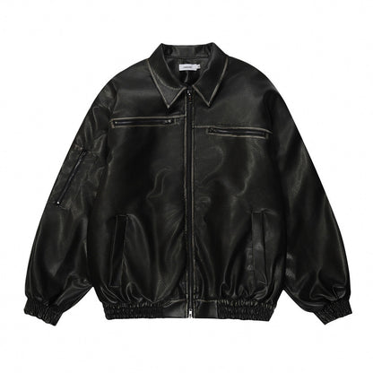 Chaqueta de motociclista desgastada y resistente para hombre - Cuero PU desgastado, uso diario casual