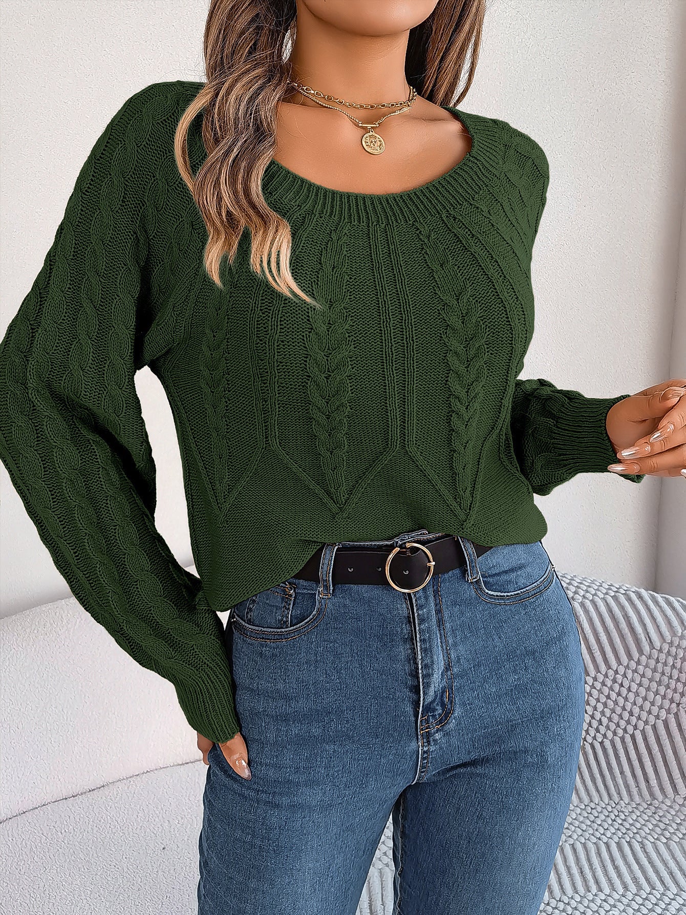Soft Relaxed Womens Pullover Sweater - Boxy Cable Knit Fall
