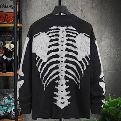 Oversized Men's Jacquard Cardigan - Skeleton Knit, Acrylic