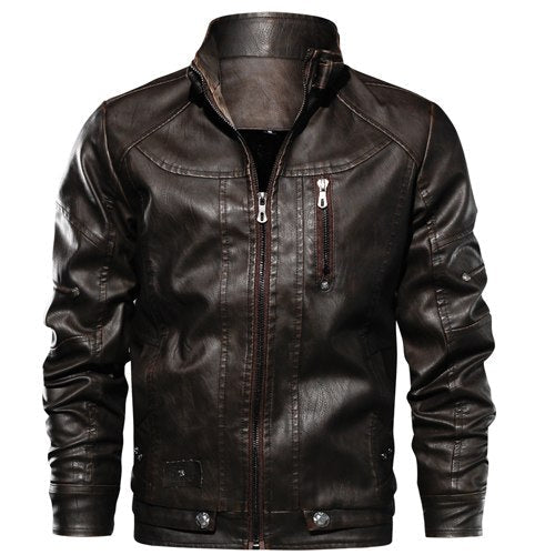 Chaqueta ajustada de cuero para hombre - motorista, cuero PU, tapeta con cremallera, silueta estructurada, ropa casual de otoño