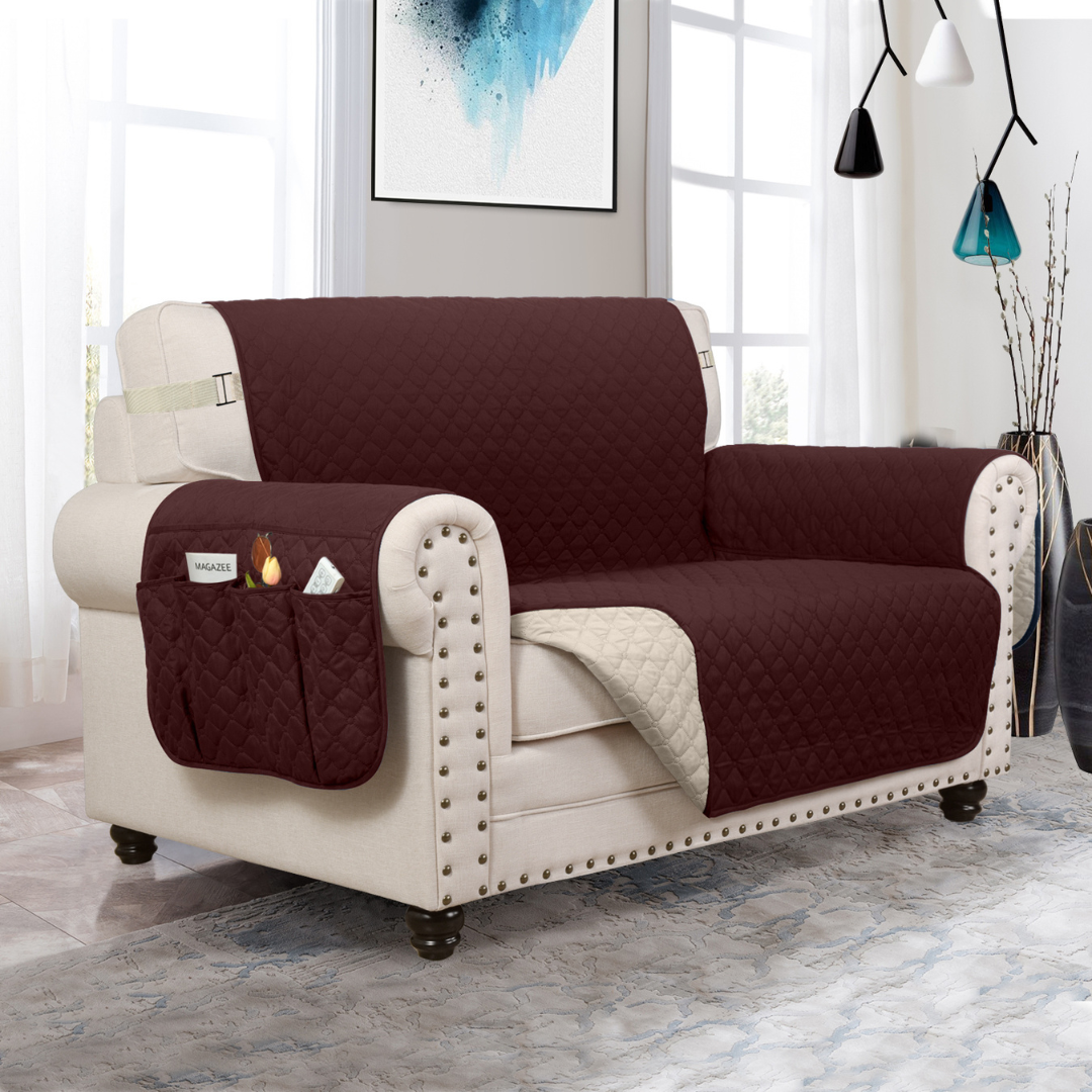 Copertura per divano Protettore per mobili con tasche laterali e cinghie posteriori Colori reversibili Autunno 2025 Amico degli animali domestici