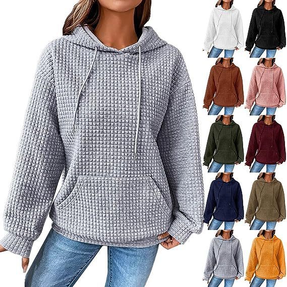 Soft Cozy Women’s Hoodie Sweater - Waffle Knit Layering