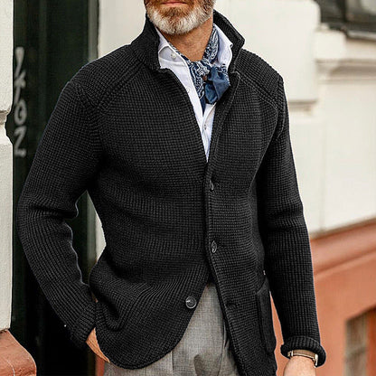 Warm Men's Cardigan - Stand Up Collar, Knitted, Commute