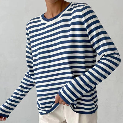 Lightweight Women’s Long Sleeve Sweater - Striped Knit