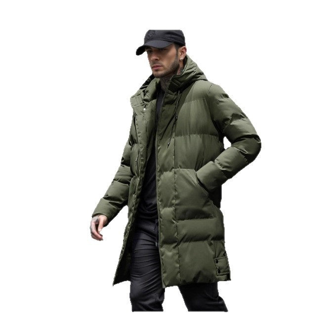 Warm Men's Long Puffer Coat - Hooded Quilted Cotton, Urban