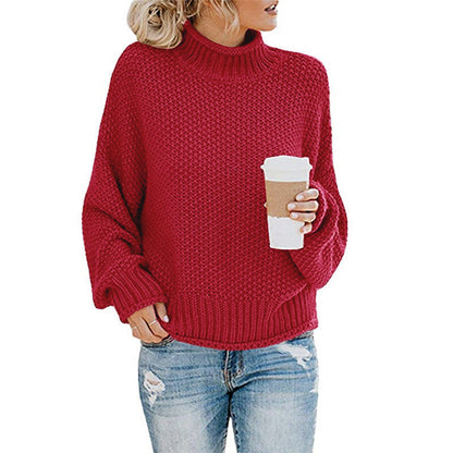 Warm Women's Pullover Sweater - Turtleneck Knit, Winter