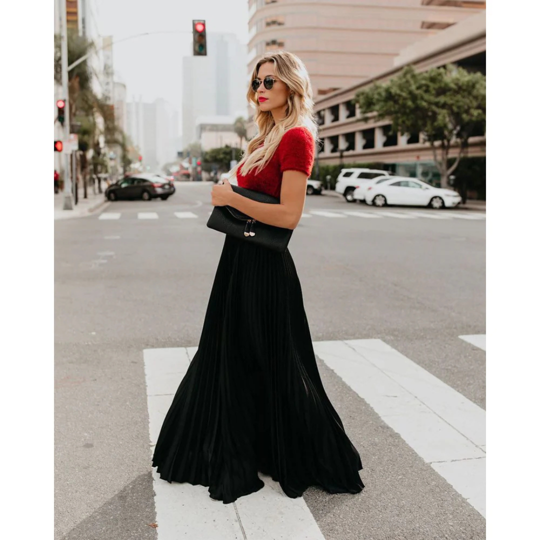 Variant image for Elegant Pleated Long Skirt for Women, Full-Length Black Maxi Skirt with Elastic Waistband, Versatile and Comfortable-19