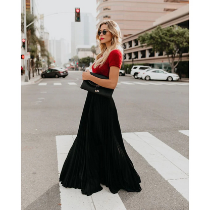 Variant image for Elegant Pleated Long Skirt for Women, Full-Length Black Maxi Skirt with Elastic Waistband, Versatile and Comfortable-19