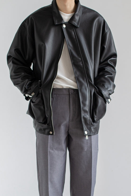 Chaqueta duradera para hombre de cuero sintético - Silueta relajada, cuero sintético, ropa urbana para todos los días