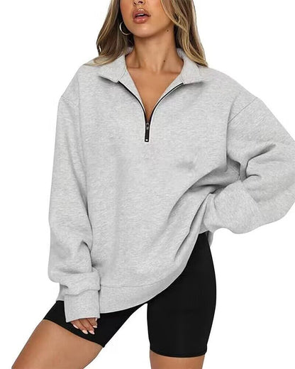 Lightweight Women Zip Sweatshirt - Oversized Pullover Casual