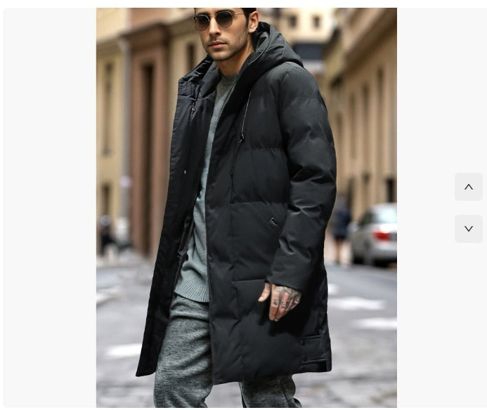 Warm Men's Long Puffer Coat - Hooded Quilted Cotton, Urban