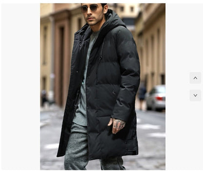 Warm Men's Long Puffer Coat - Hooded Quilted Cotton, Urban