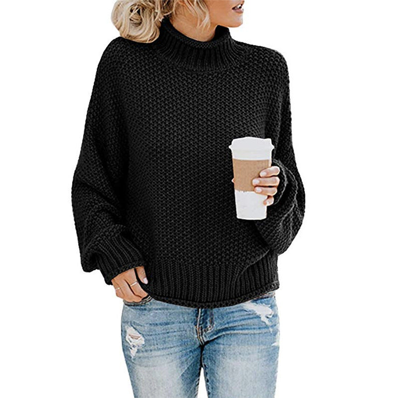 Warm Women's Pullover Sweater - Turtleneck Knit, Winter