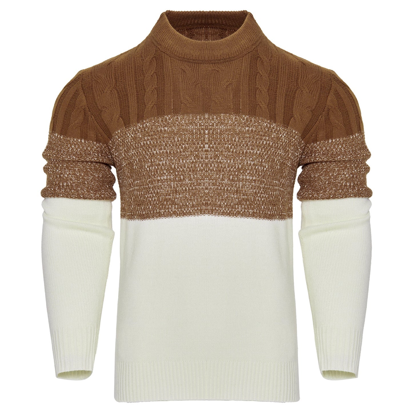 Varm herrepullover - Colorblock kabelstrik til efteråret