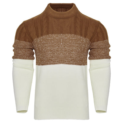 Varm herrepullover - Colorblock kabelstrik til efteråret