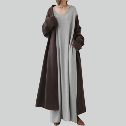 Tyrkisk Eid Solid Muslim Hijab Kjole A-linje V-hals Abaya til kvinder, Dubai Arab Kaftan