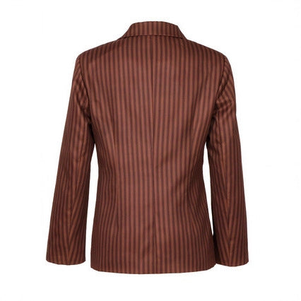 Lightweight women's striped blazer jacket - retro, double-breasted, polyester, for spring/autumn