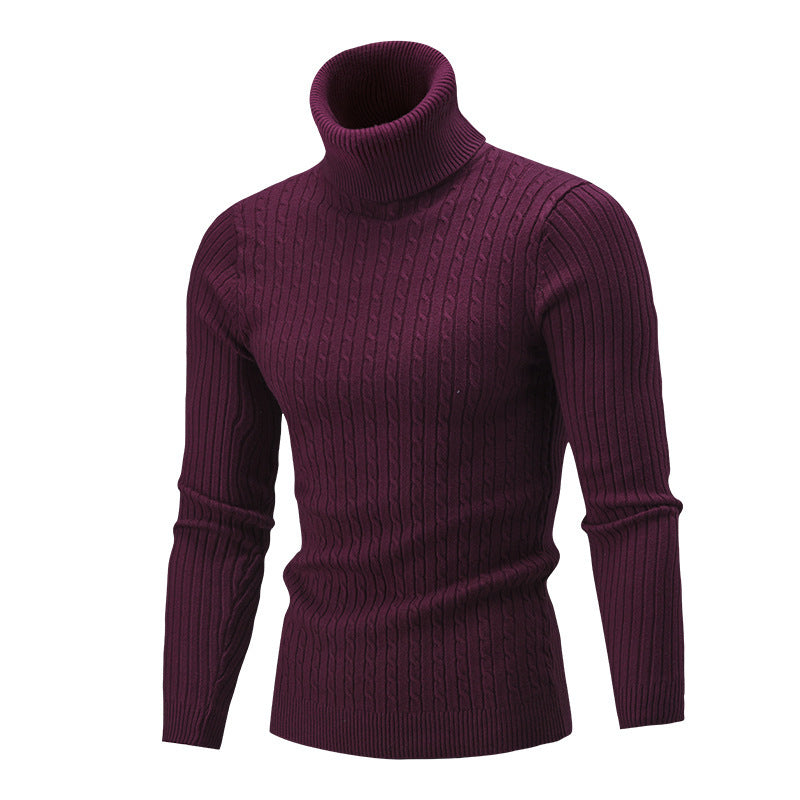 Eng anliegender Herren-Rollkragenpullover – Slim Fit, Zopfmuster, Winter