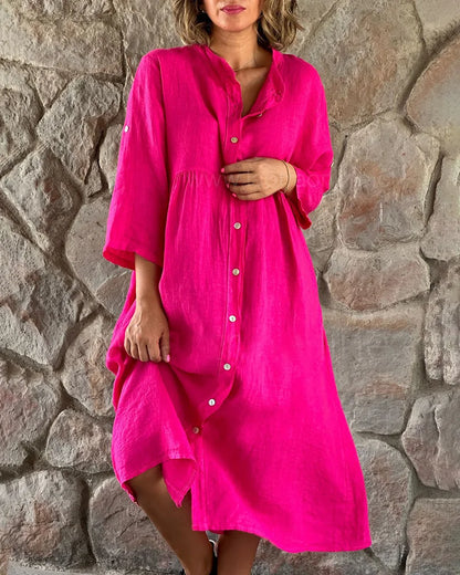 Variant image for Linen Shirt Dress for Women, Lightweight and Breathable Summer Style, Knee-Length Relaxed Fit, Available in Multiple Colors-9