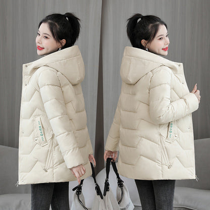 Warm Women Mid-Length Coat - Quilted, Polyester, Winter