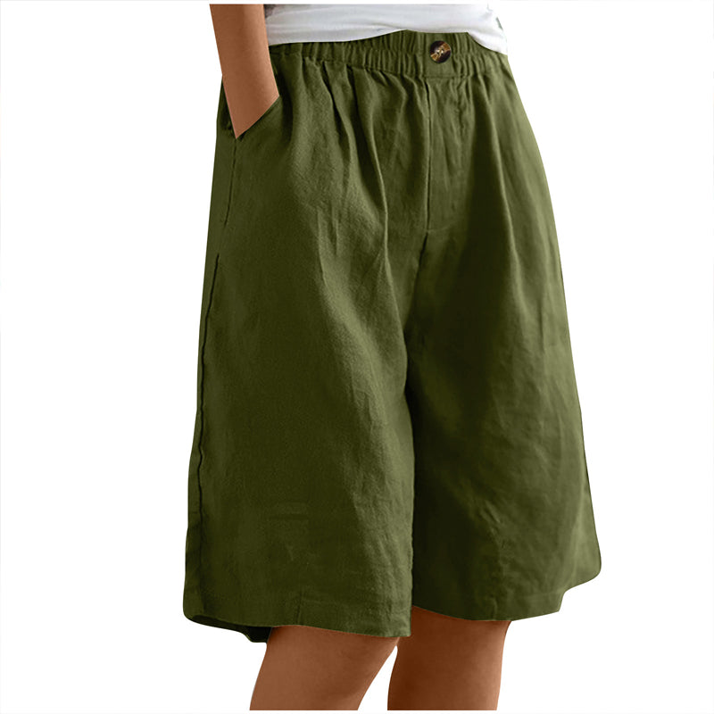 Lightweight women's shorts – high-waisted, loose-fit with pockets, cotton, for casual summer days