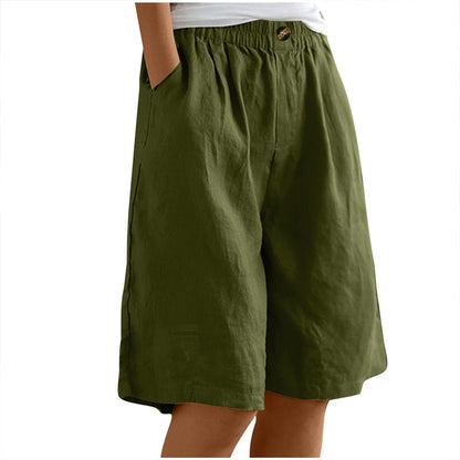 Lightweight women's shorts – high-waisted, loose-fit with pockets, cotton, for casual summer days