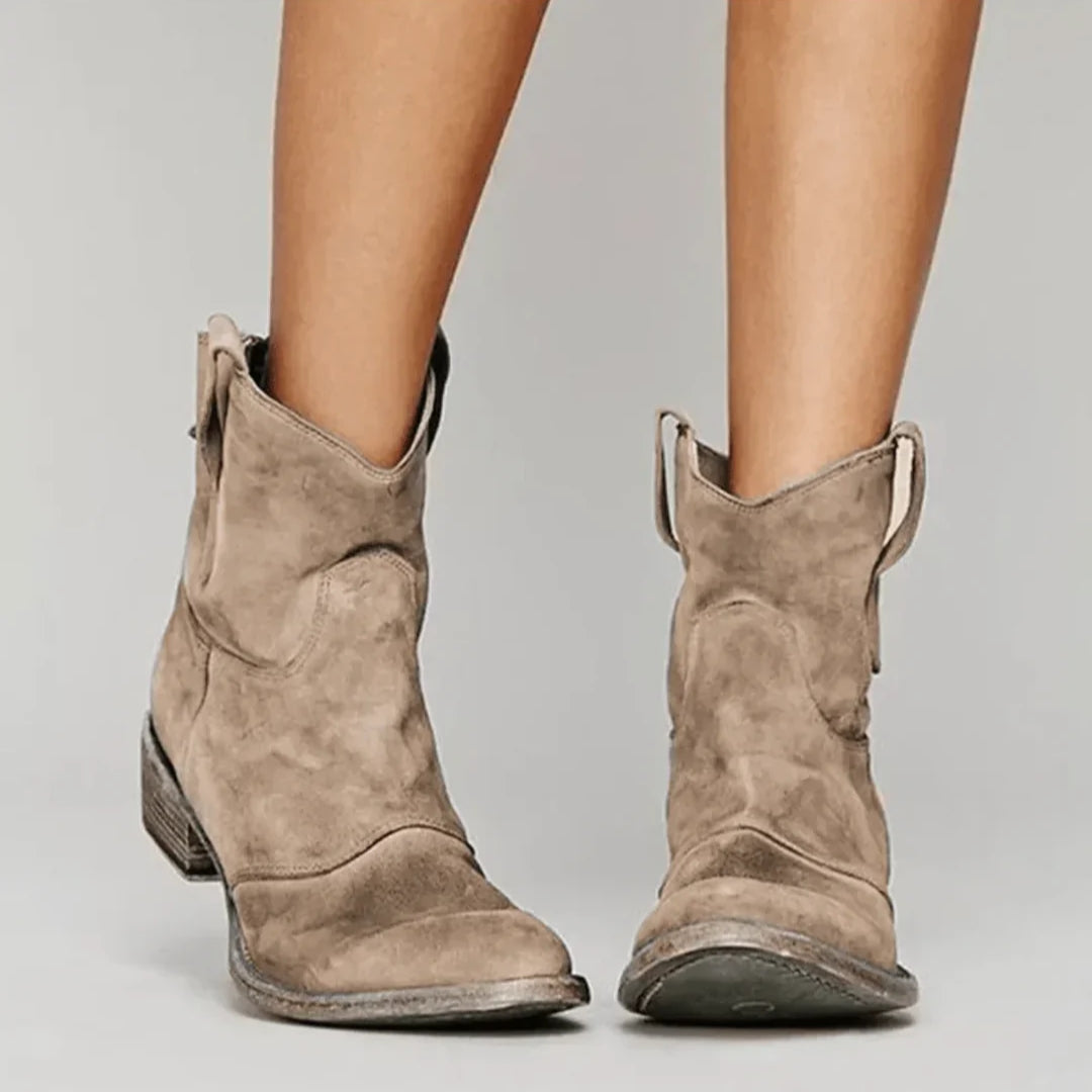 Soft Women's Ankle Boots - Western Curve, Suede, Casual