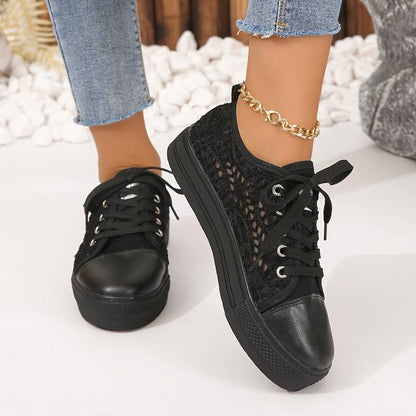 Chic Lace Sneakers for Women, Breathable and Comfortable Design in Black and White, Padded Interior for All-Day Support-4