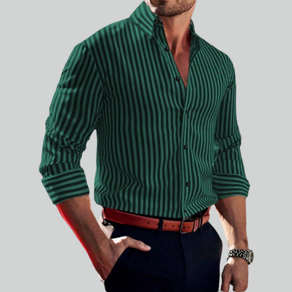 Men's Solid Color Striped Long Sleeve 3D Printed Casual Shirt - Comfortable Fashion Top