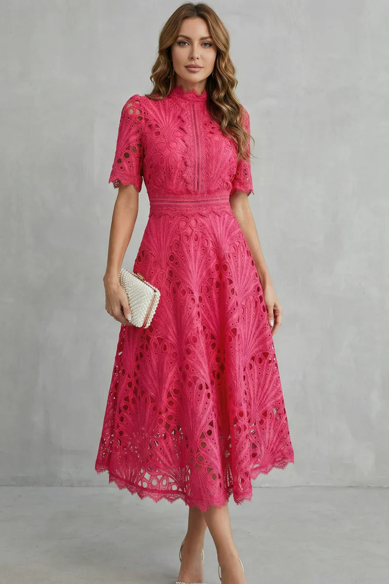 Soft Women's Dress - Lace, Cinched Waist, Short Sleeves, Classic A-Line Silhouette, 100% Polyester, For Occasions