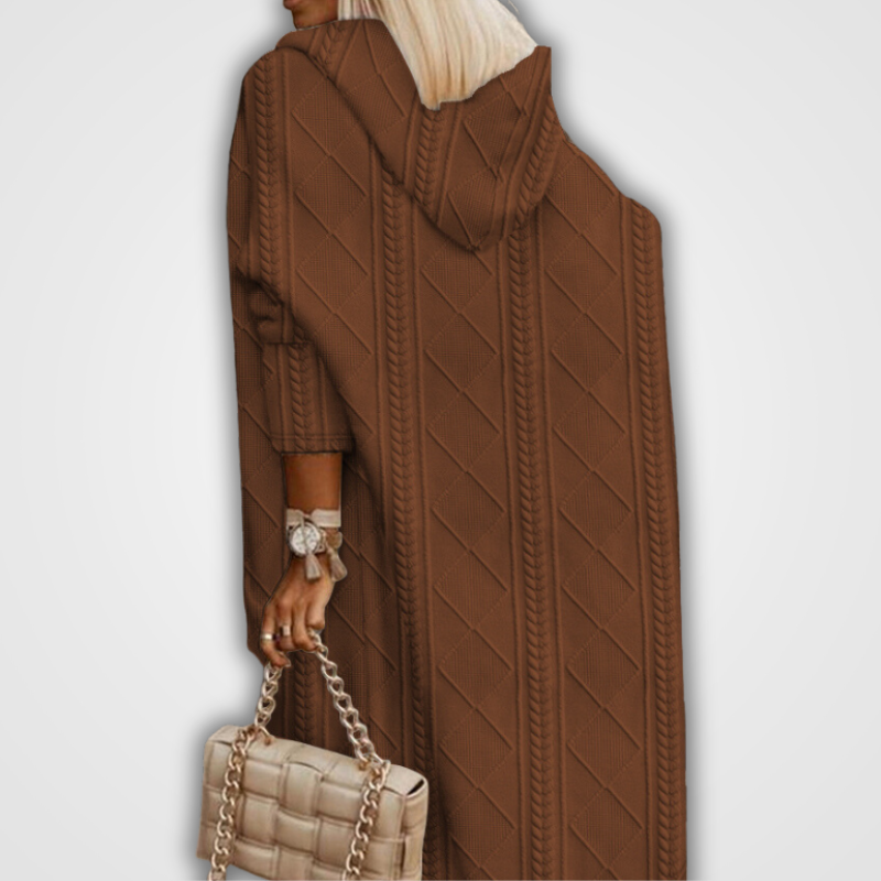 Zachte Comfortabele Dames Lange Cardigan met Capuchon - Kabelgebreid Acryl