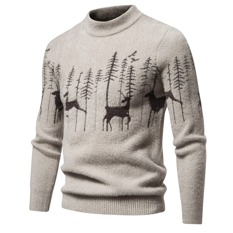 Warm Classic Men's Pullover - Crewneck Cotton Jacquard
