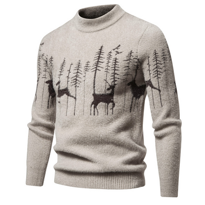 Warm Classic Men's Pullover - Crewneck Cotton Jacquard