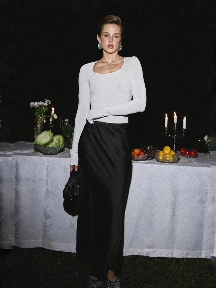 Variant image for Elegant Black Maxi Skirt with Side Slit, Comfortable Long Skirt for Women, Versatile Design for Casual and Formal Wear-1