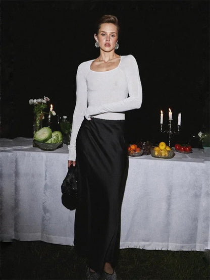 Variant image for Elegant Black Maxi Skirt with Side Slit, Comfortable Long Skirt for Women, Versatile Design for Casual and Formal Wear-1