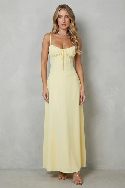 Lightweight flattering women's dress – a-line, backless lace-up, polyester, for summer weddings
