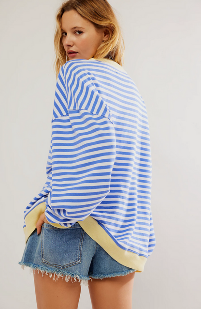 Sudadera extragrande para mujer - Casual de algodón a rayas con corte cuadrado