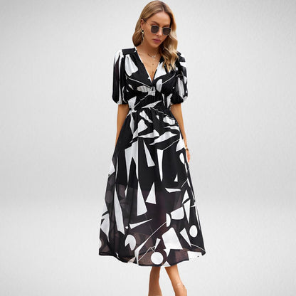 Variant image for Elegant Printed Midi Dress with Three-Quarter Sleeves for Women - Versatile Midi Dress for Any Occasion-5
