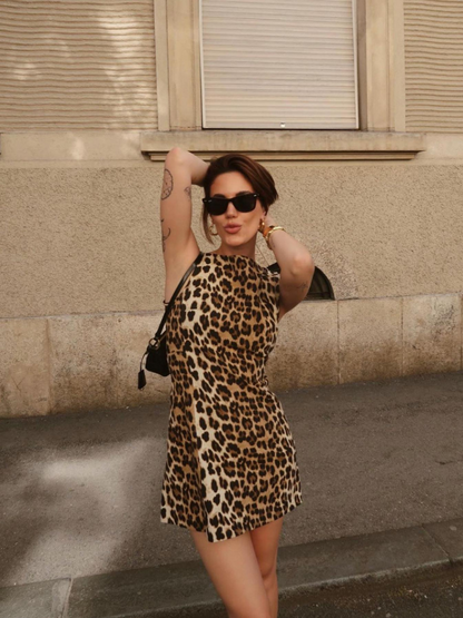 Leopard Print Mini Dress for Women - Stylish Summer Dress with Flattering Fit for Casual and Festive Occasions-5