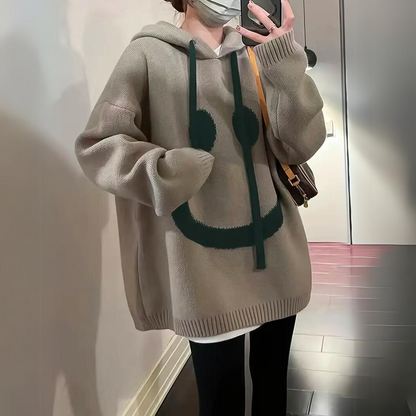 Oversized hyggelig damehoodie - boxy strik, afslappet tøj